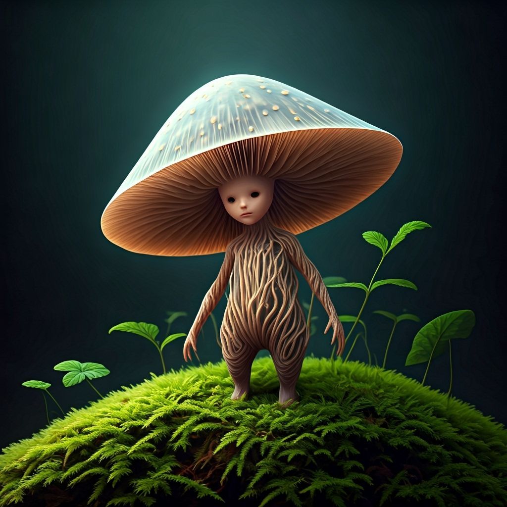 Ethereal Myconid with Translucent Cap, Dreamlike Art