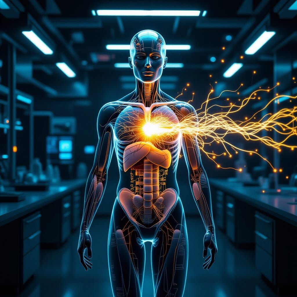 Transparent Human Form with Bio-Circuitry, Ethereal Style