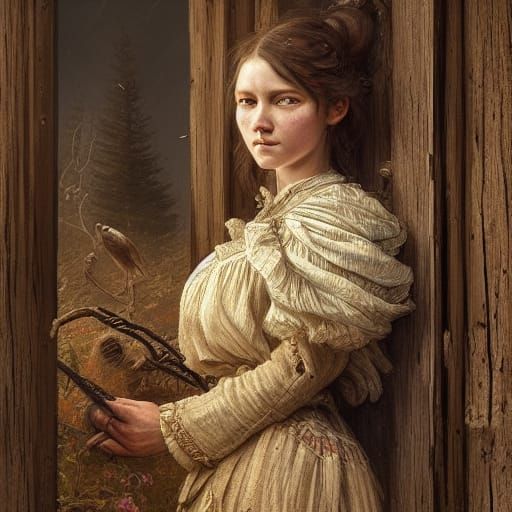 Frontier Woman Portrait in Hyper-Detailed Digital Illustrati...