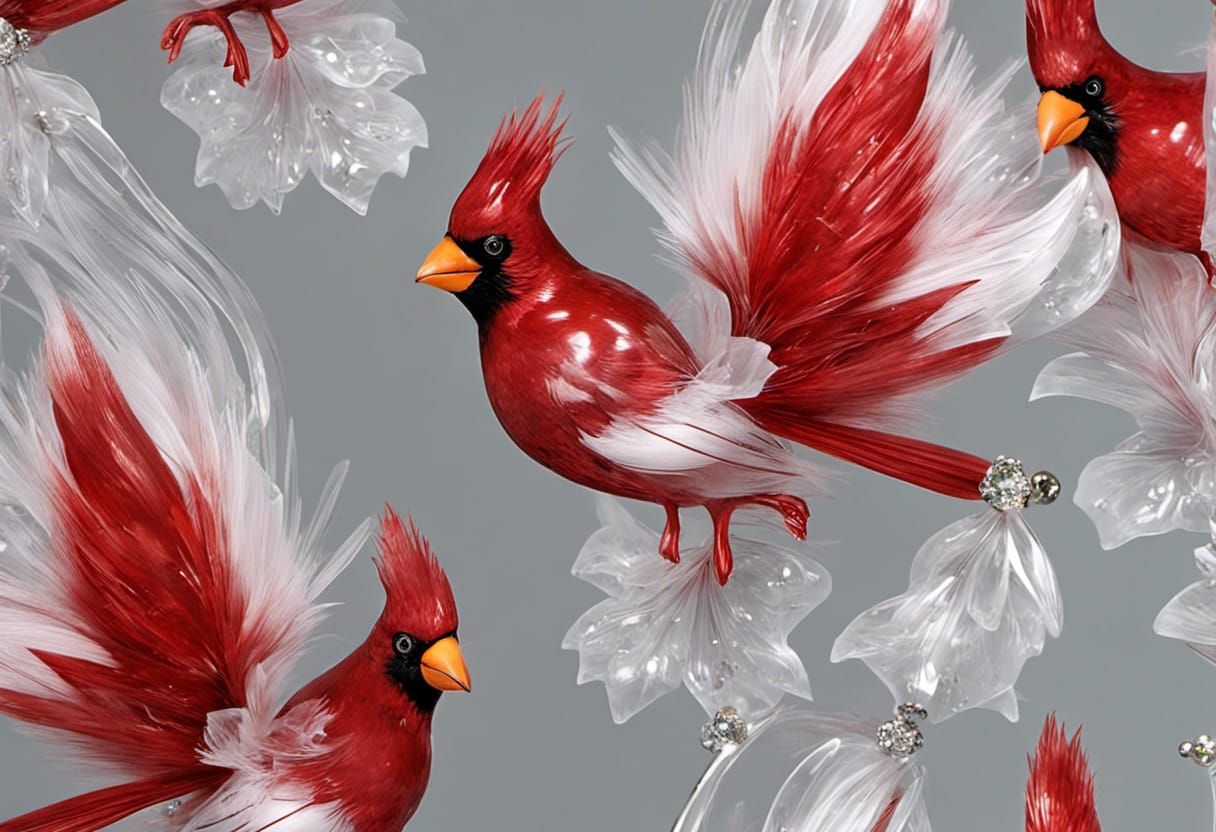 Crystal Cardinal with Feather Wings, Decoupage Art