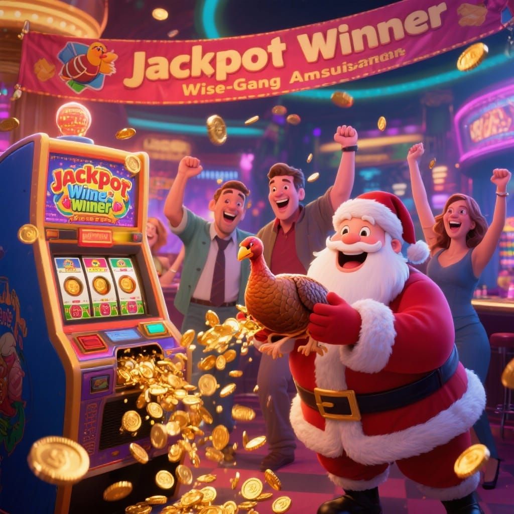 Santa Claus Celebrates Casino Jackpot Win with Turkey