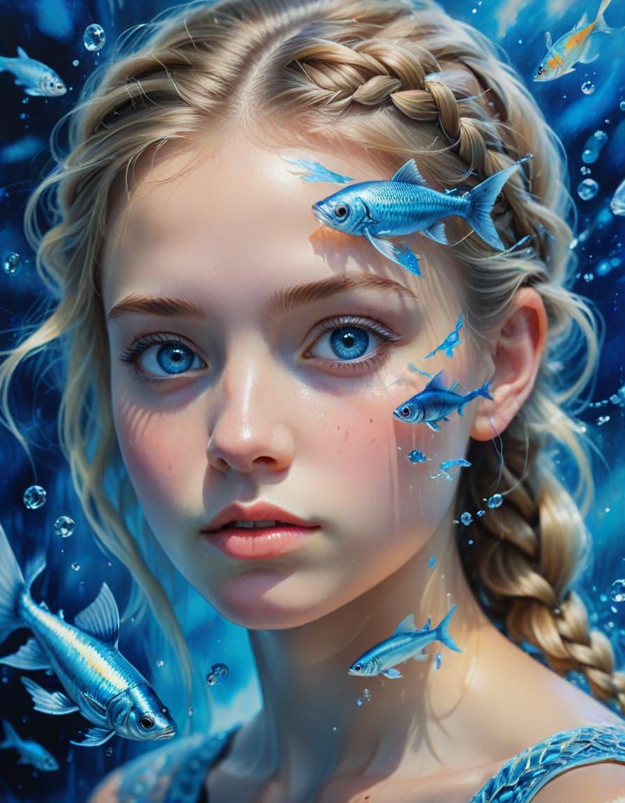 Surreal Girl Envisions a Vibrant Underwater Realm with Majes...