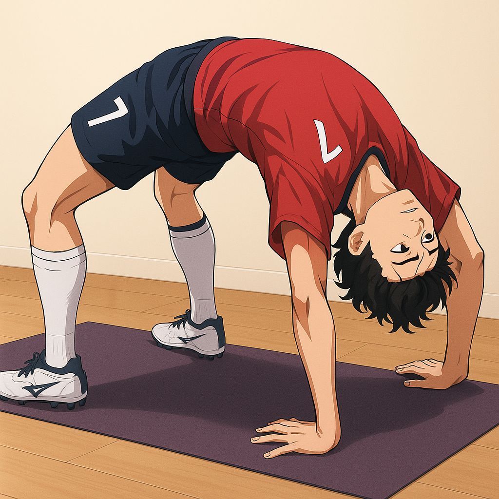 Footballer in Upward Bow Pose in Anime Style