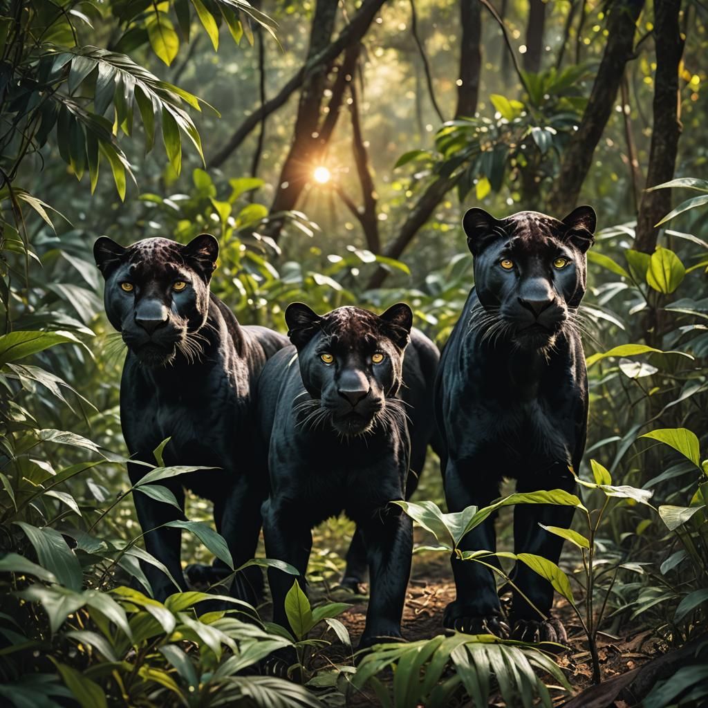 A Black Panther Family's Stealthy Pursuit in the Jungle