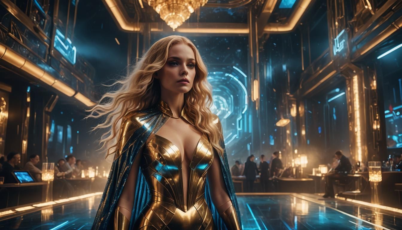 Golden Woman in Futuristic Nightclub