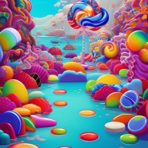 Candy Ocean: Whimsical, Colorful Digital Illustration
