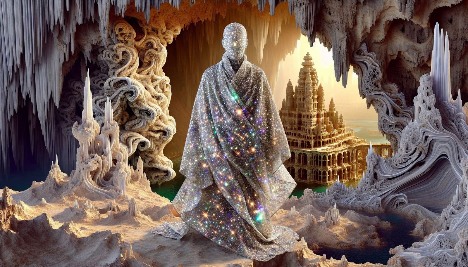 Crazylace Agate Speleothem Figure in Shimmering Fabric