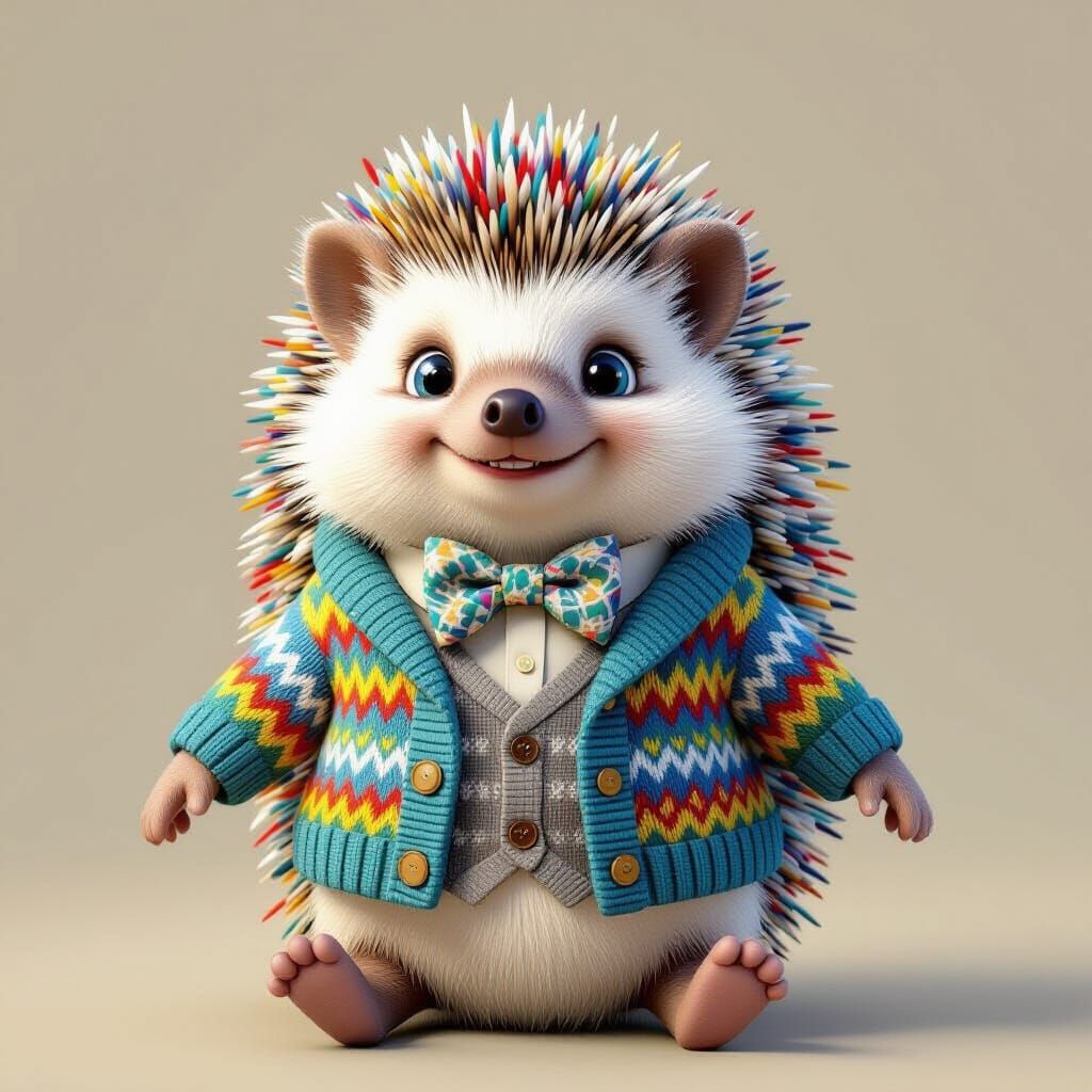 Charming Hedgehog in Cable-Knit Sweater Ready for Adventure