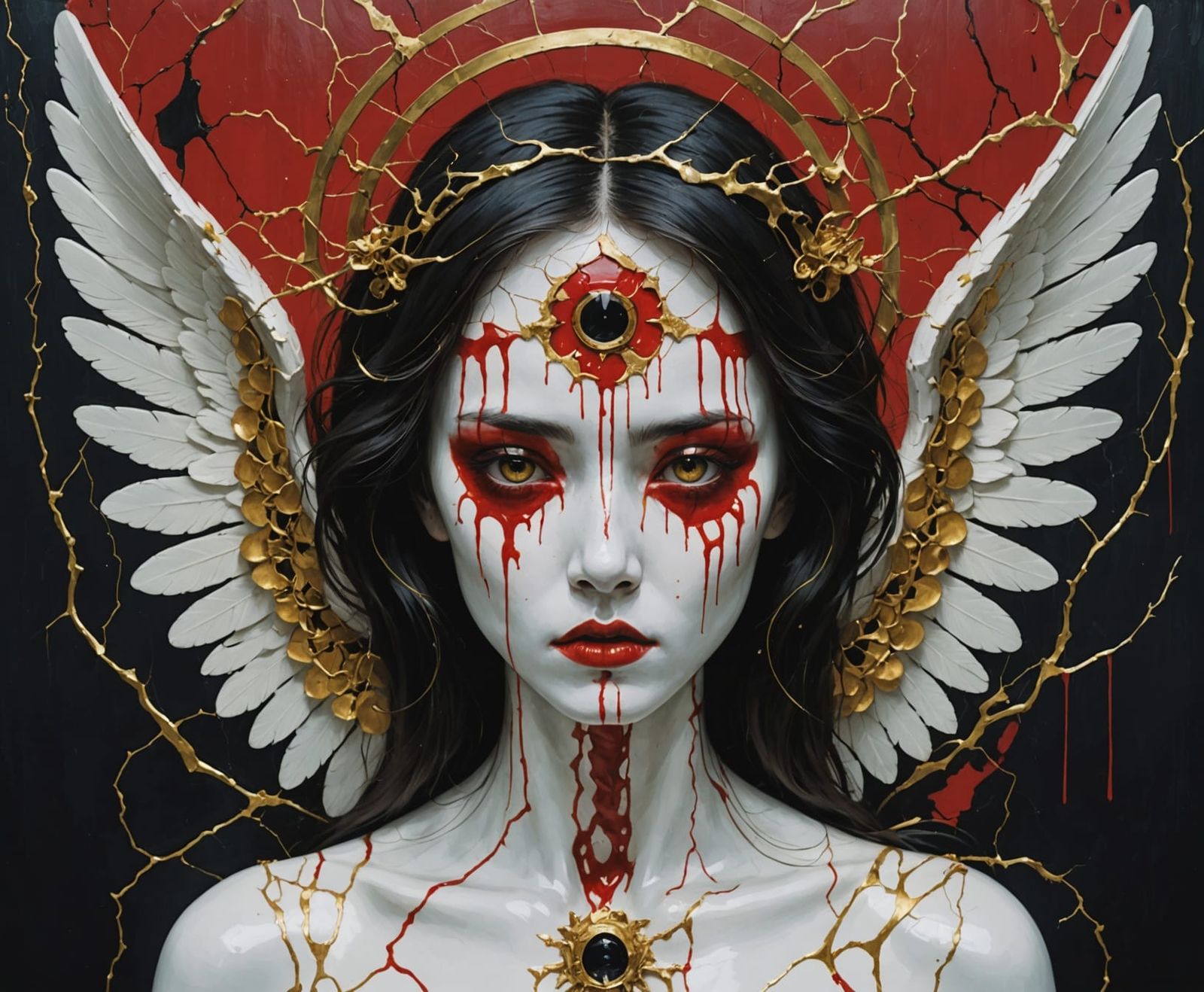 Ethereal Angel with Shattered yet Golden Wings