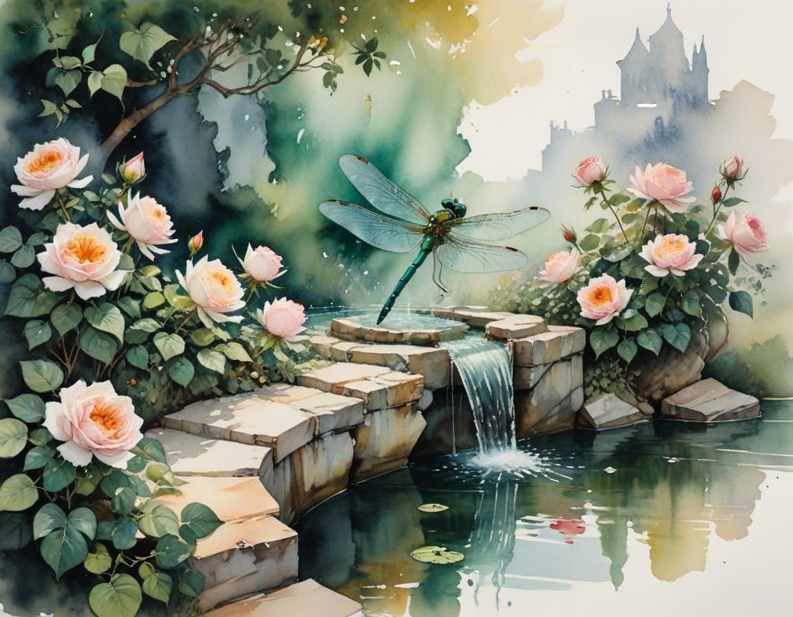 Emerald Dragonfly in Sun-Dappled Garden