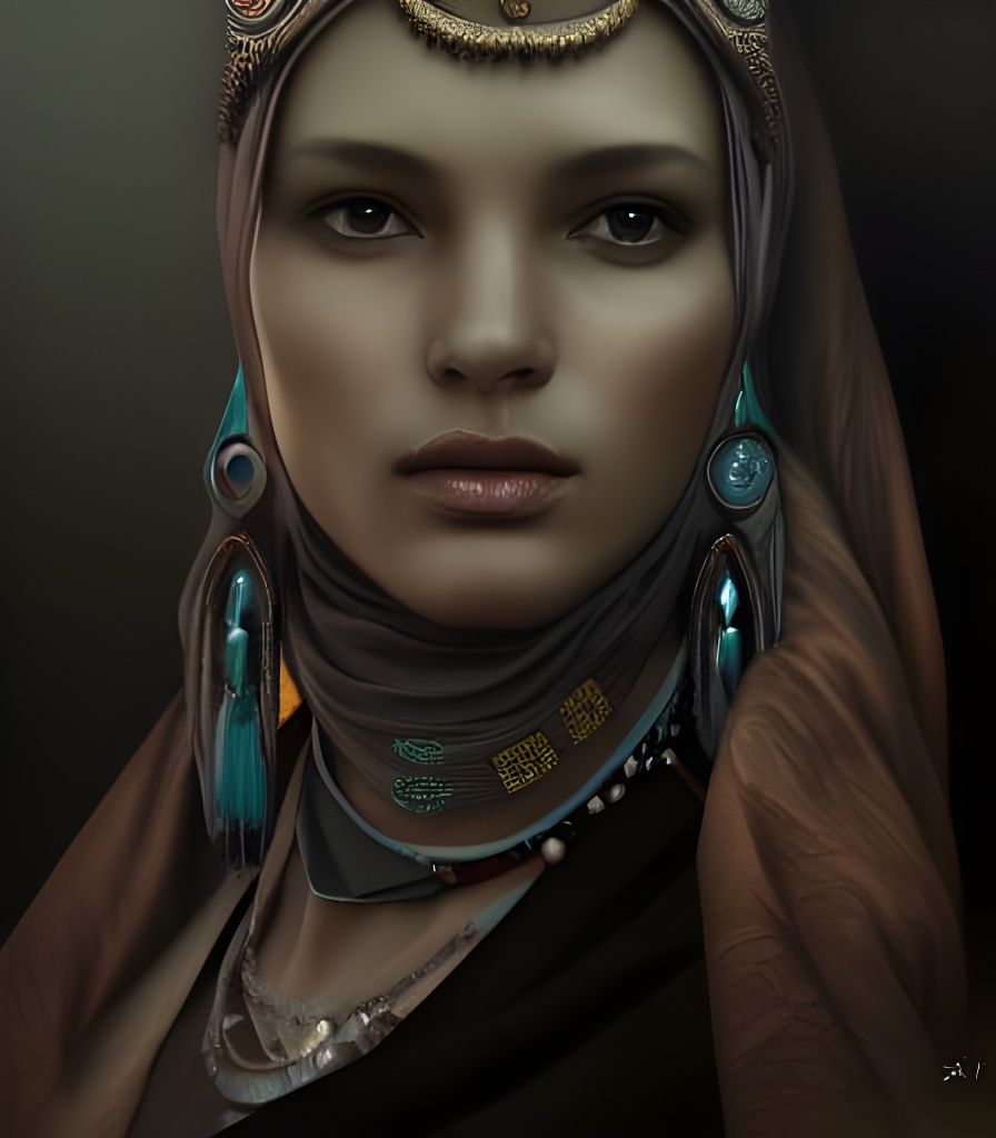 Elegant Desert Woman Portrait in Photorealistic Digital Art