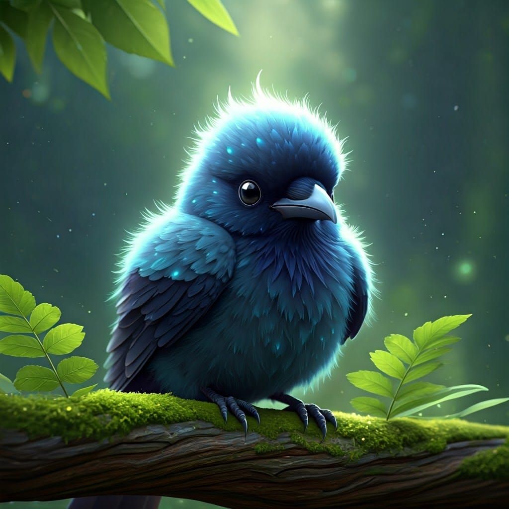 Enchanting Crow Amidst Whimsical Forest