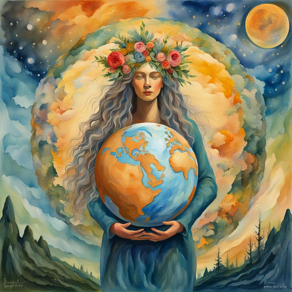 Earth Goddess in Gouache Impressionist Style