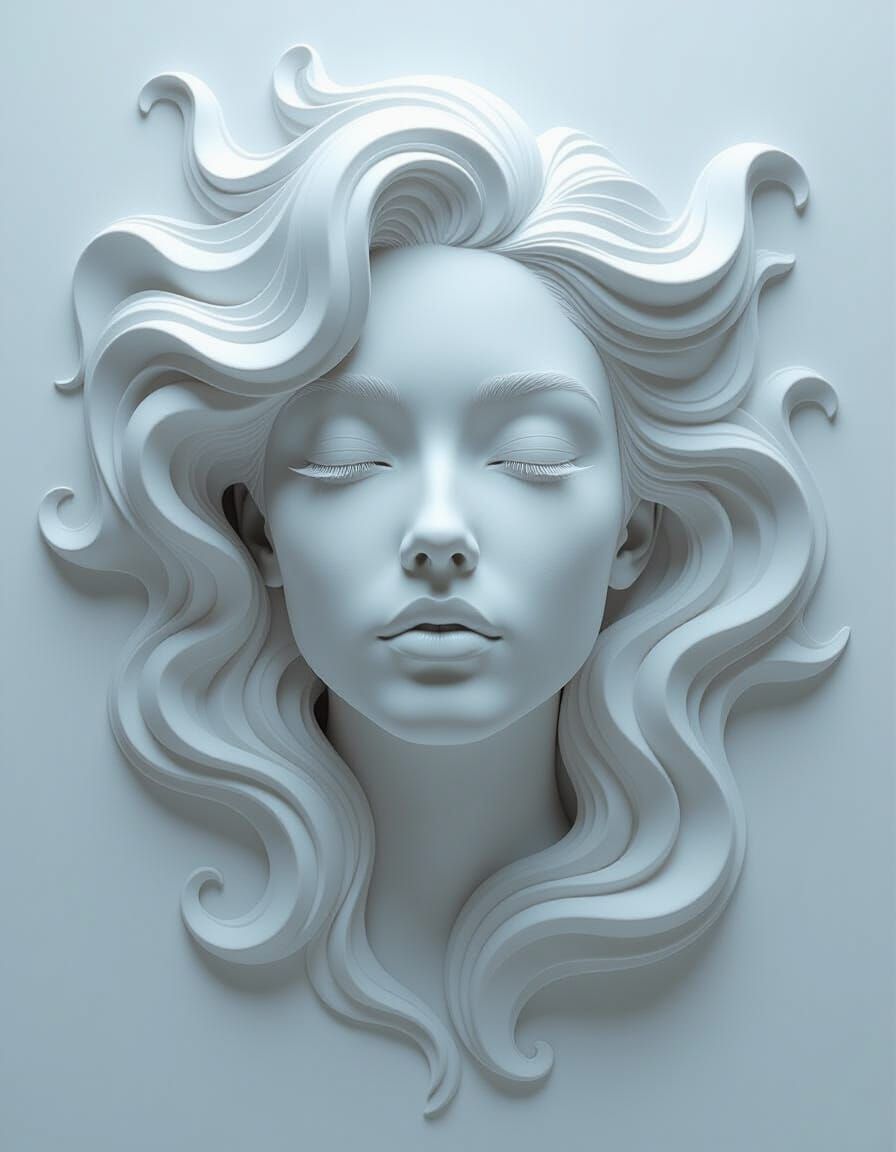 Monochrome Female Portrait with Marble Hair in Biosurrealist...
