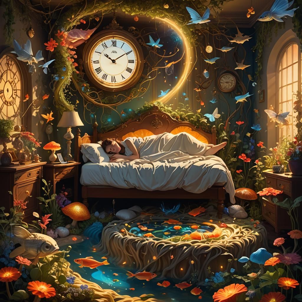 Dreamscape: Fairy Riding Fish in Golden Aura