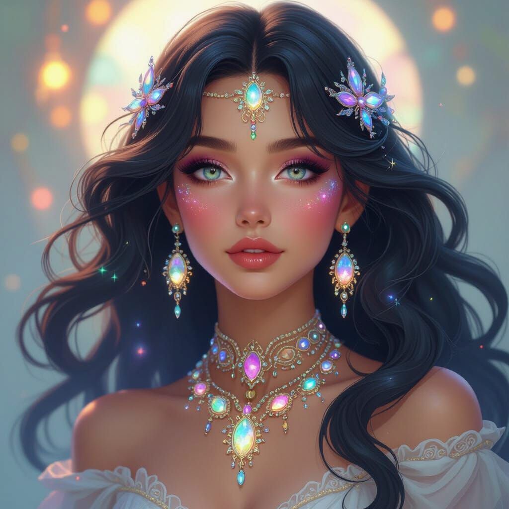 Futuristic Goddess with Bioluminescent Hair, Art Nouveau Sty...