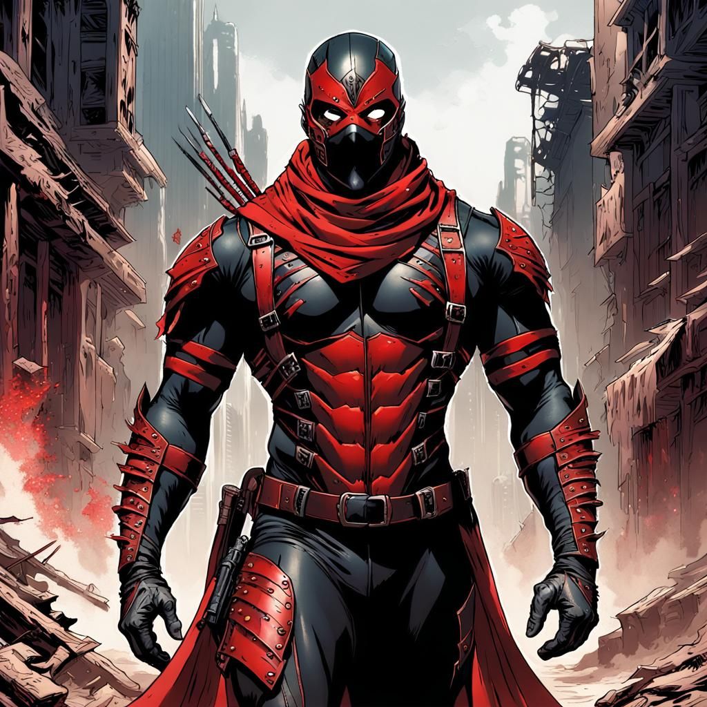 Armored Hero with Red Scarf, Comic Book Art