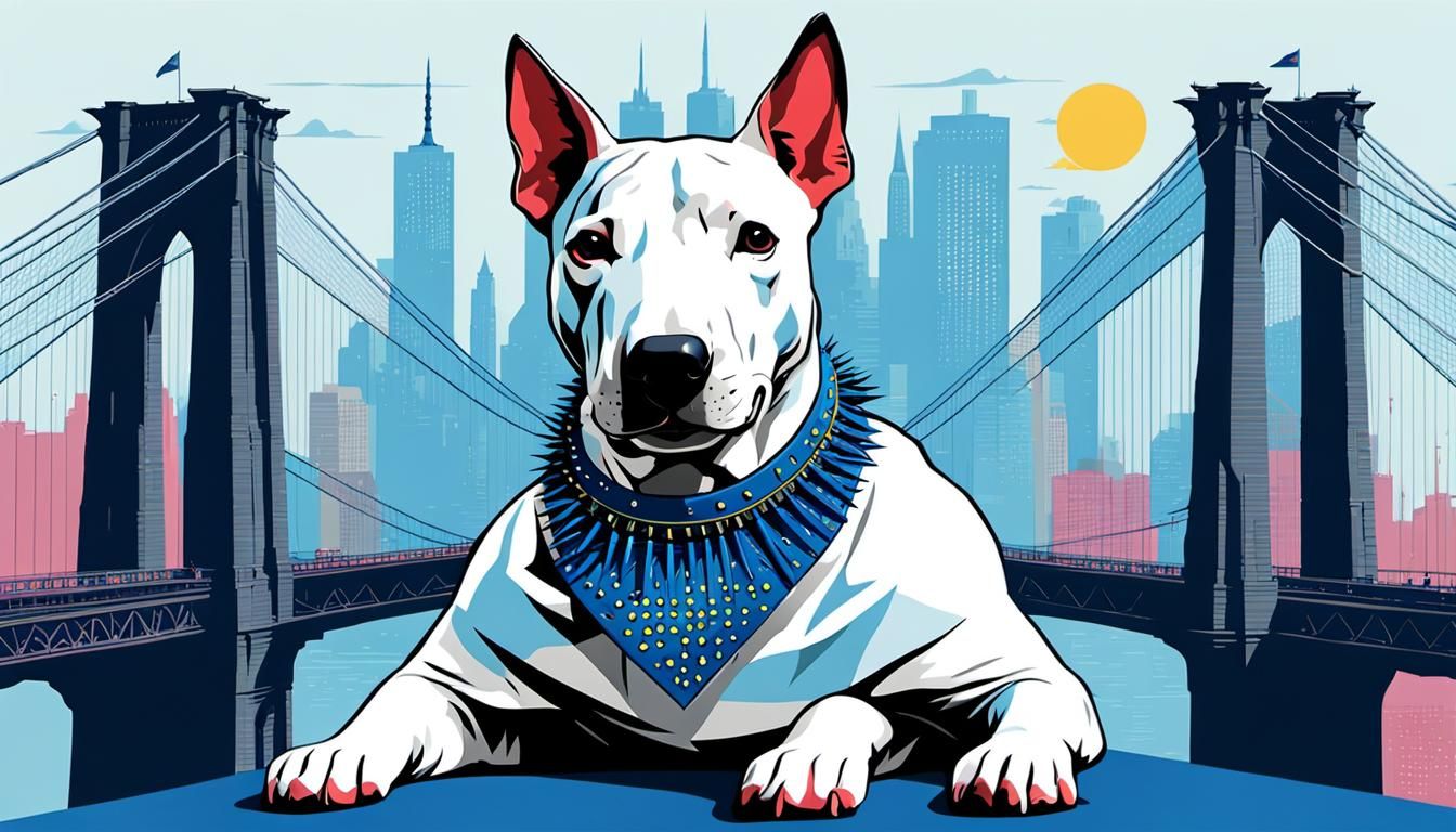 Punk Bull Terrier with Mohawk and Spiked Collar in Matisse S...