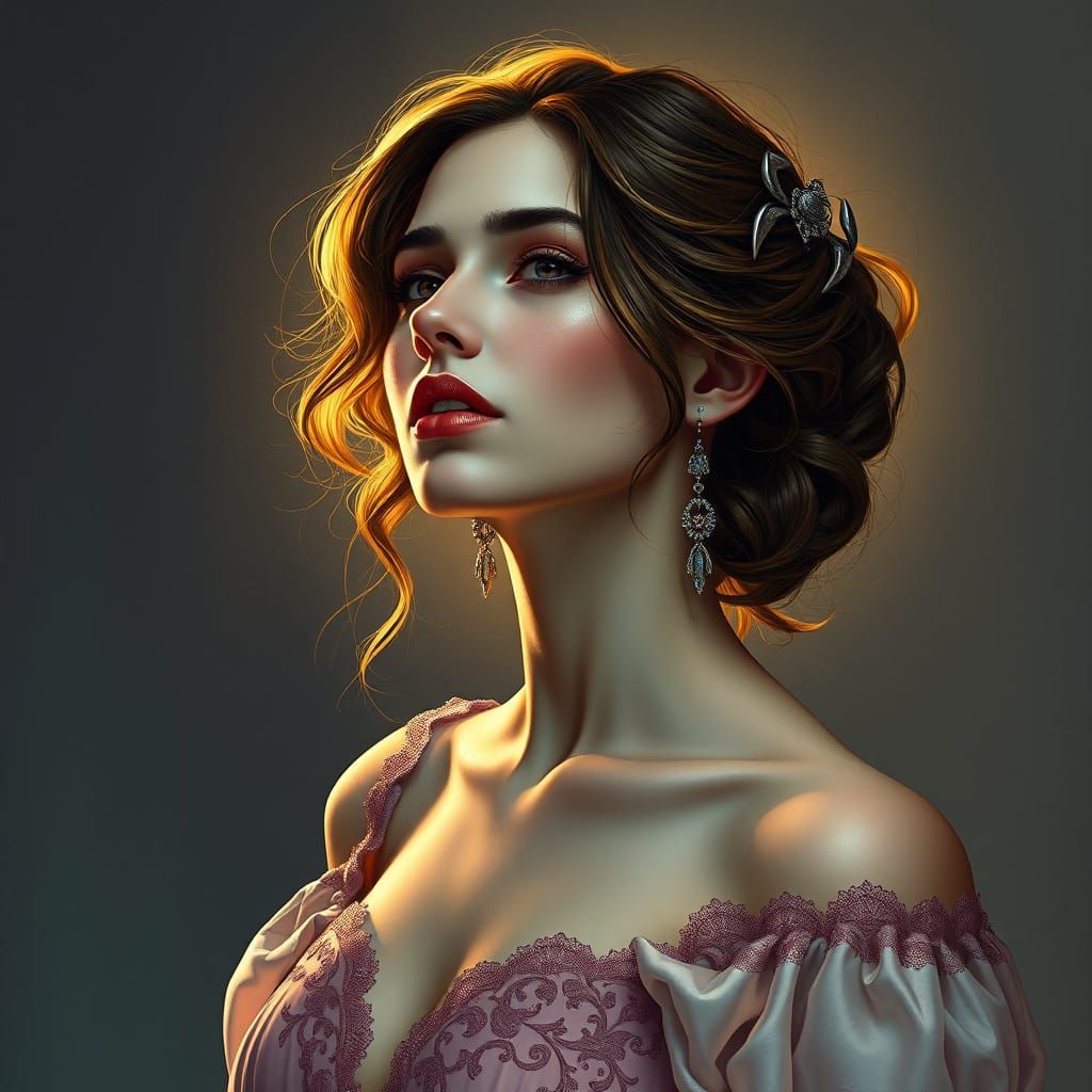 Elegant Woman Portrait in Dynamic Fantasy Realism Style