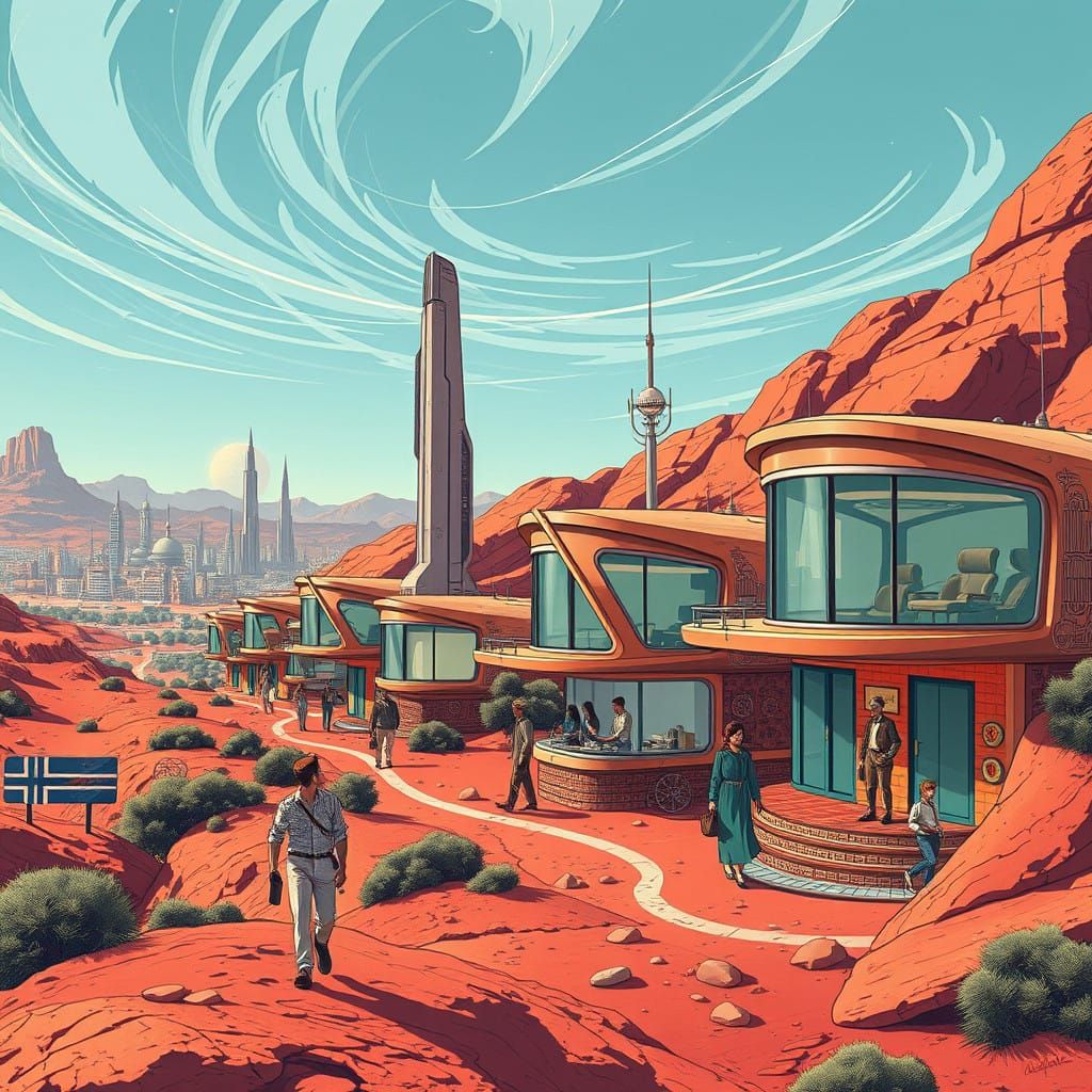 Colonists Thrive in Retro-Futuristic Martian Metropolis