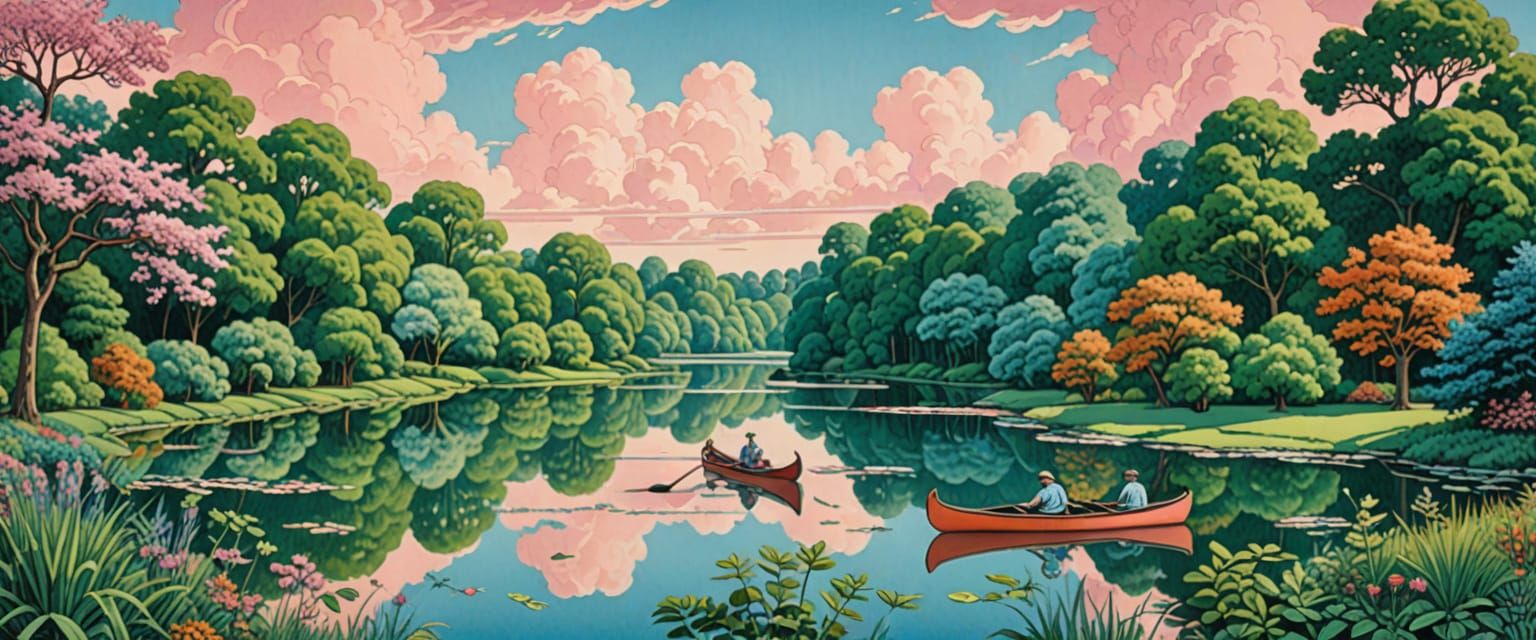 Mystical Forest Glade in Naive Folk Art Style