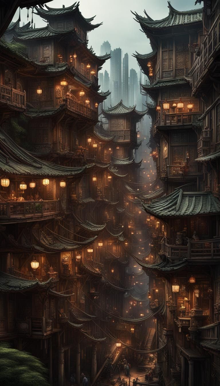 Medieval Treehouse City: Detailed Digital Matte Painting