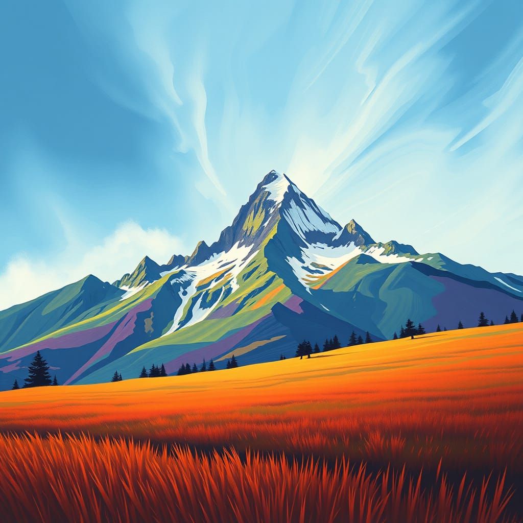 Geometric Mountain Landscape in Pop Art Style