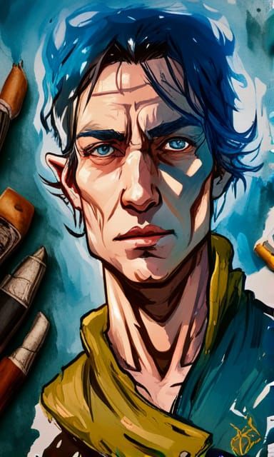 Half-Elf Artificer in Watercolor Style