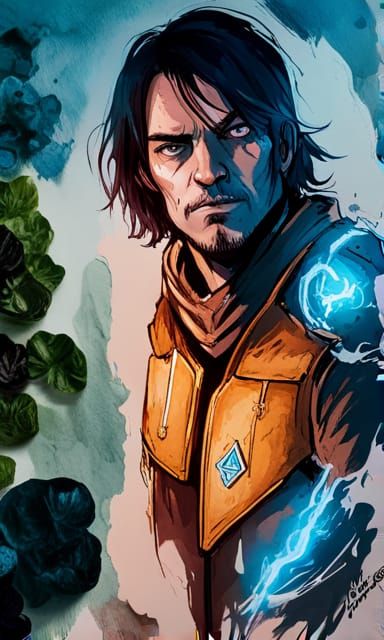 Half-Elf Artificer in Detailed Watercolor Style