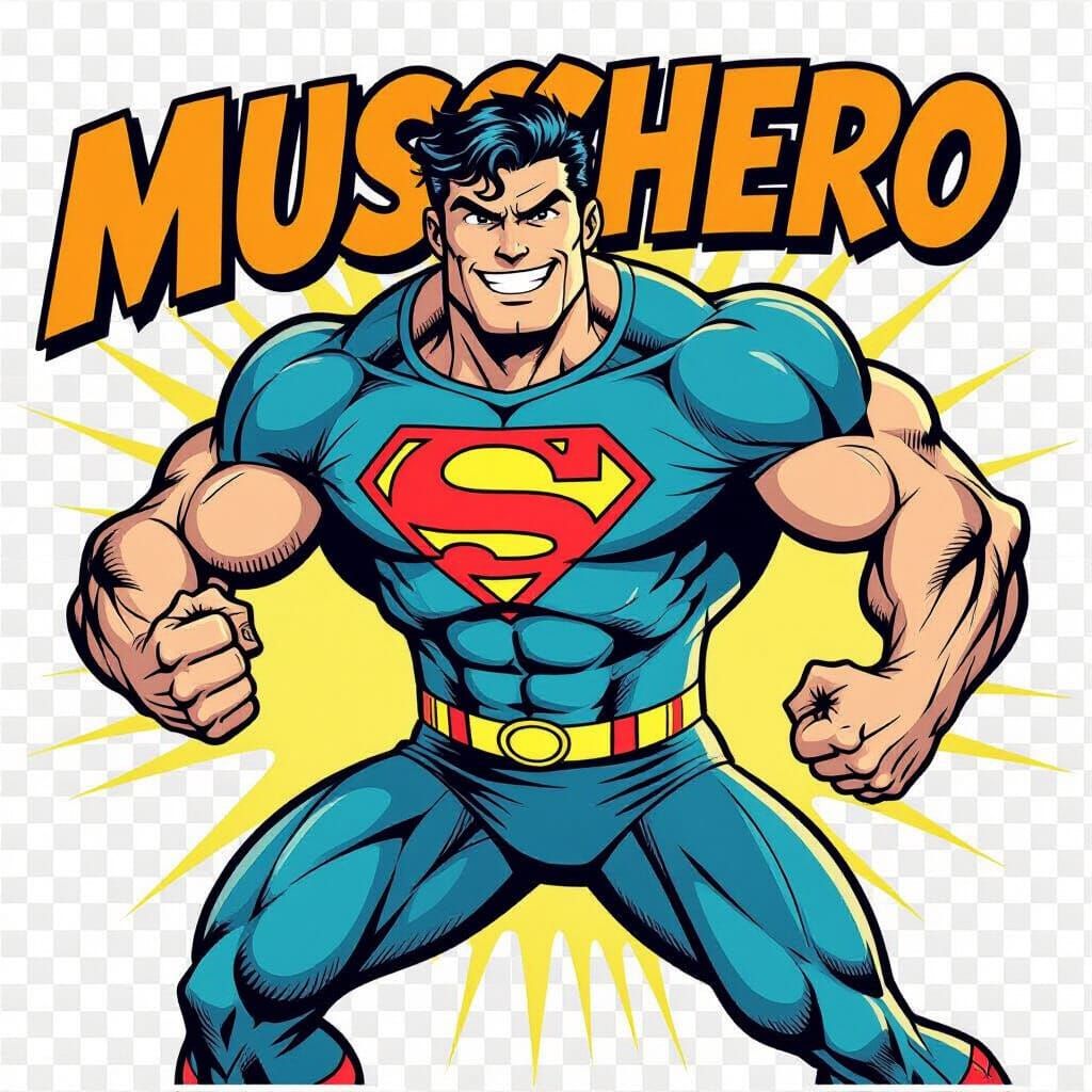 Muscular Superhero in 90's Cartoon Style