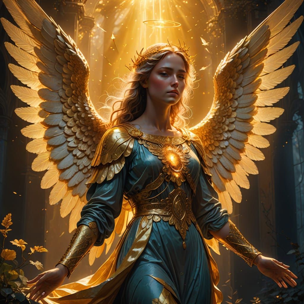 Angel of Hope: A Radiant Winged Figure in Ethereal Lighting