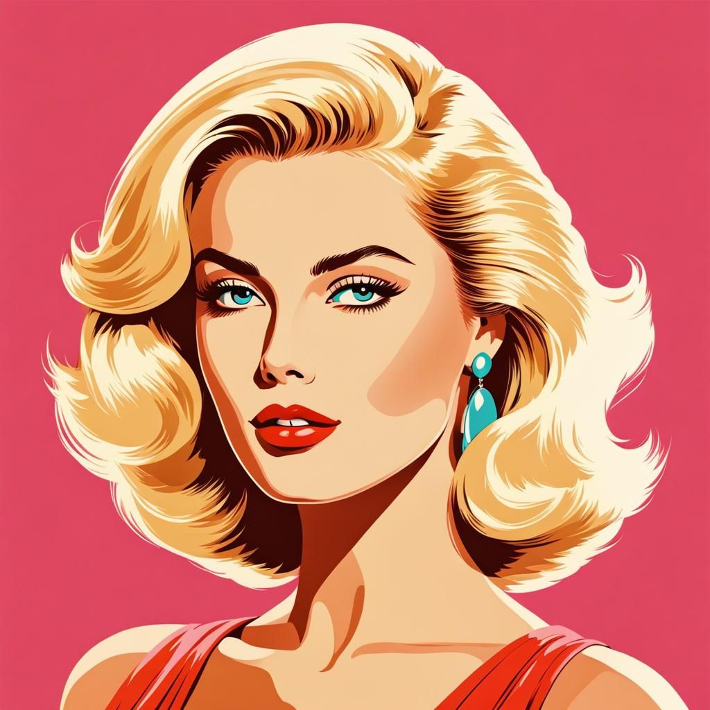 Elegant Blonde Model in Retro 1980s Illustration