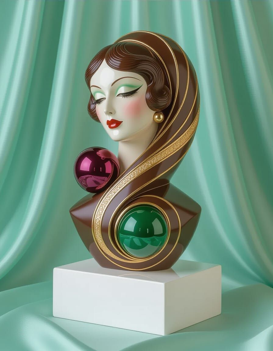 Art Deco Chocolate Sculpture with Metallic Accents