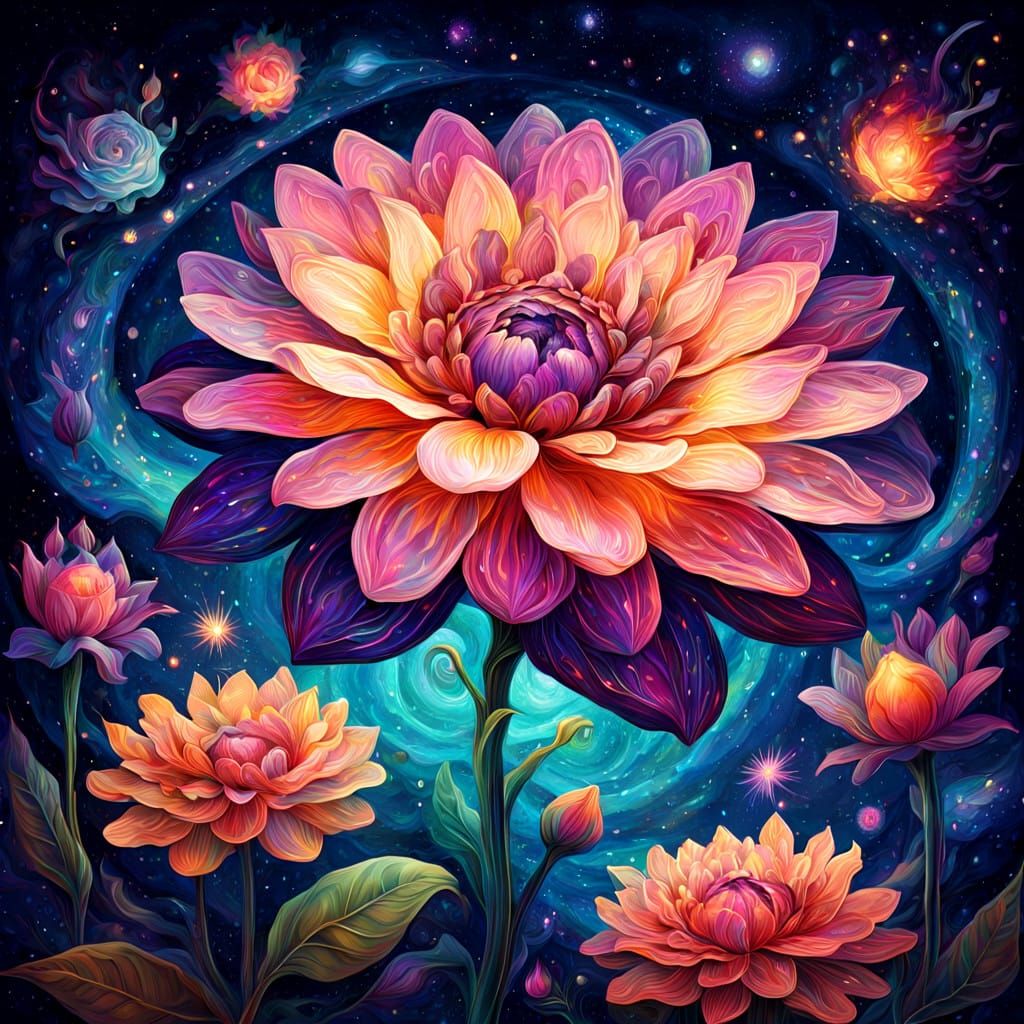 Cosmic Geometric Flower Blooms in Vibrant Hues