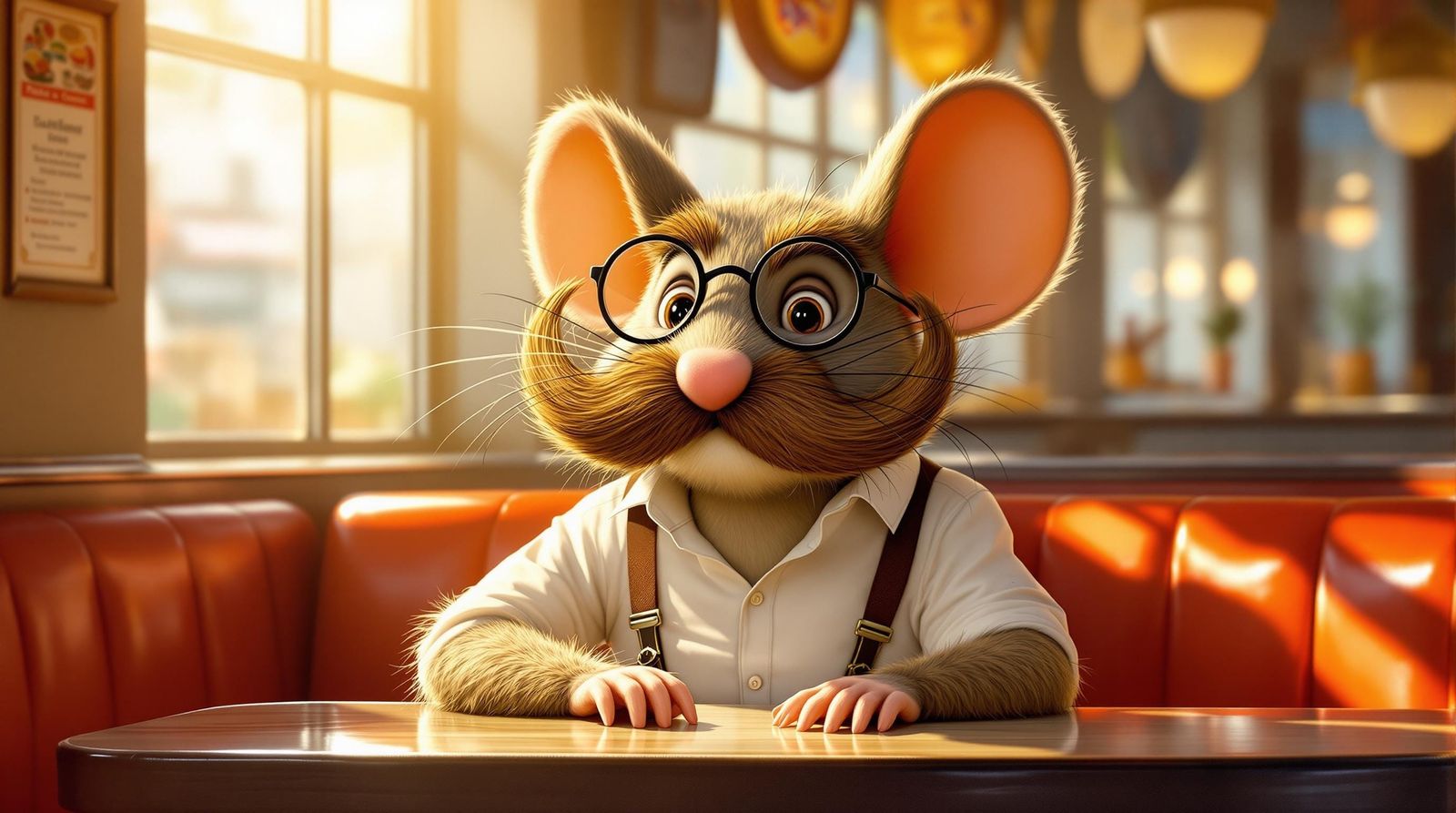 Mouse in Diner with Elegant Mustache