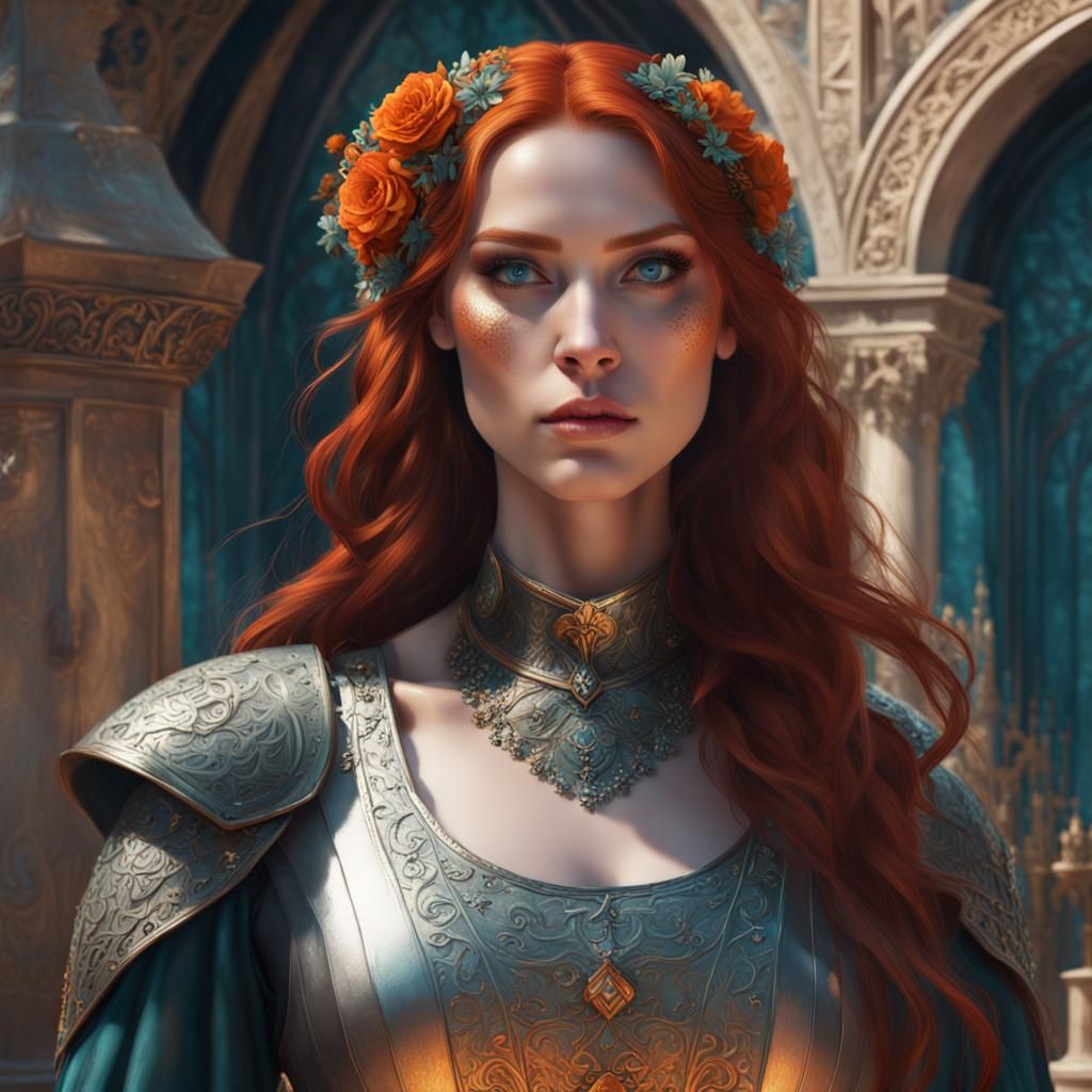 Red-Haired Queen in Pre-Raphaelite Medieval Fantasy