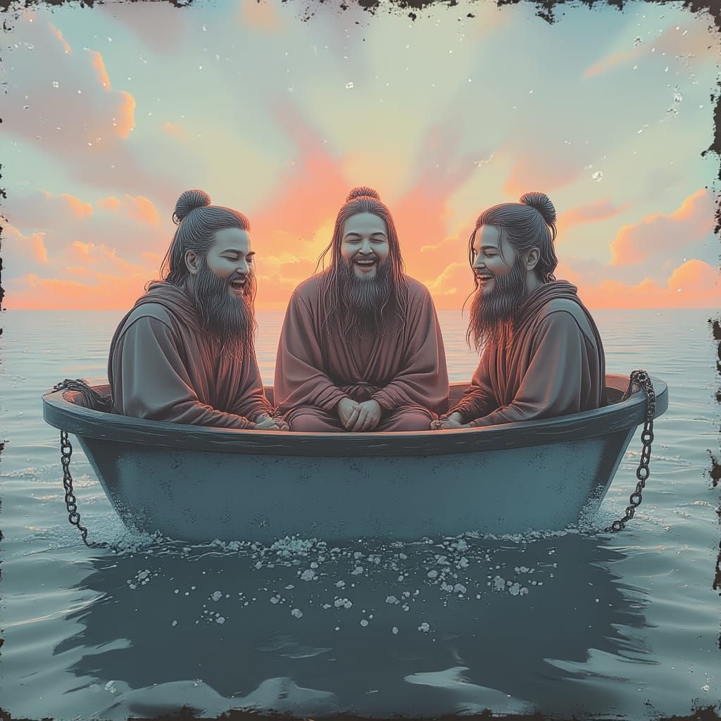 Ethereal Monks Float in Tub on Choppy Sea