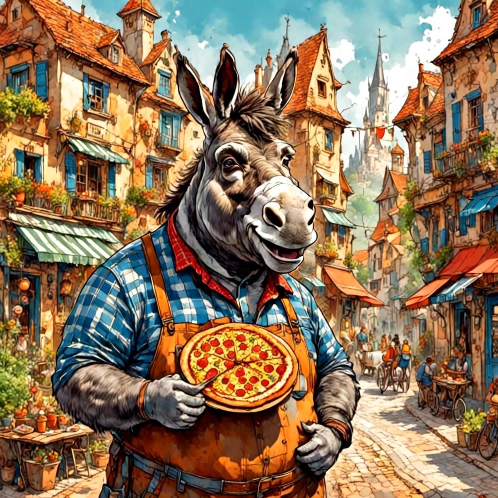 Donkey Chef in Fantasy Town, as Whimsical Art