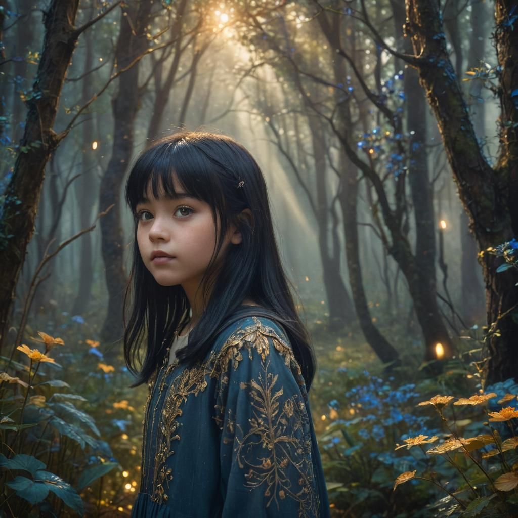 Ethereal Girl in Mystical Forest