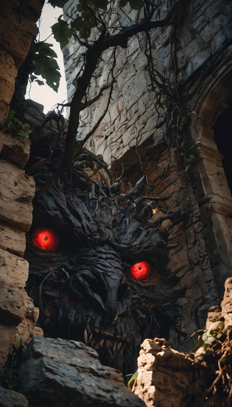 Dark Fantasy Monster Rising from Castle Shadows