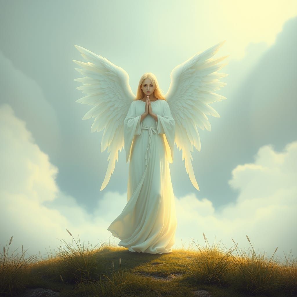 Guardian Angel in Serene Cloudscape, Ethereal Lighting