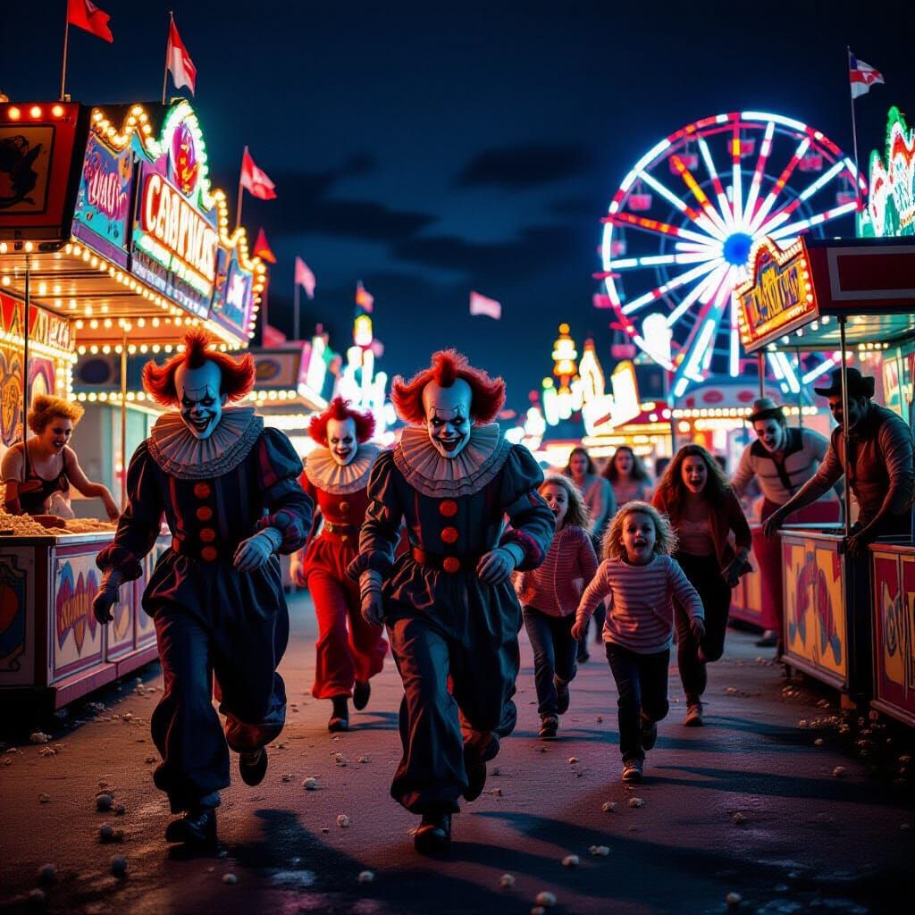 Eerie Abandoned Carnival Scene at Night