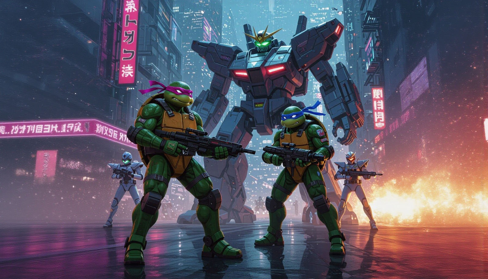 TMNT Gundam Robots Battle with Power Rangers Megazords