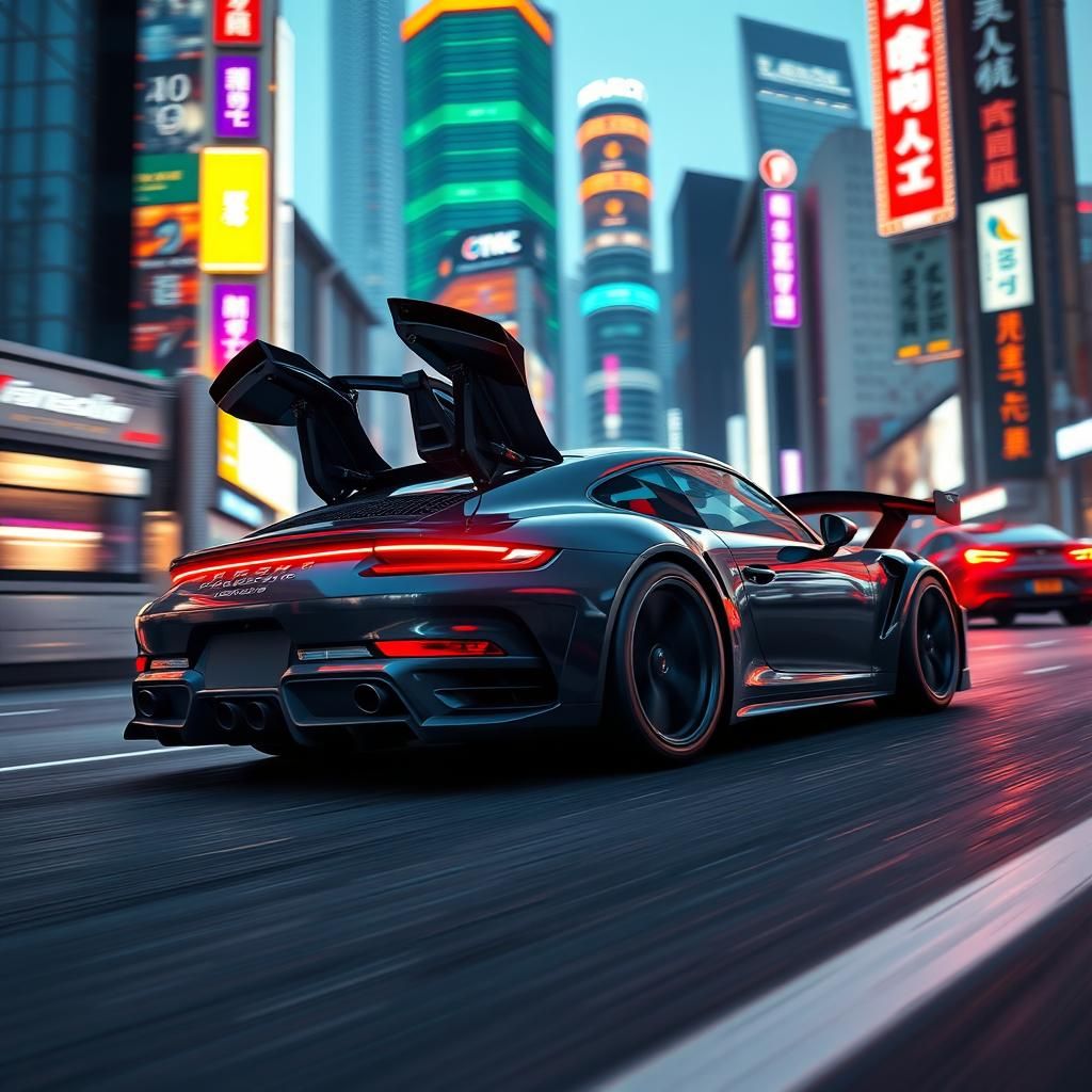 Porsche 911 Mech Speeding Through Neon Seoul at Dusk
