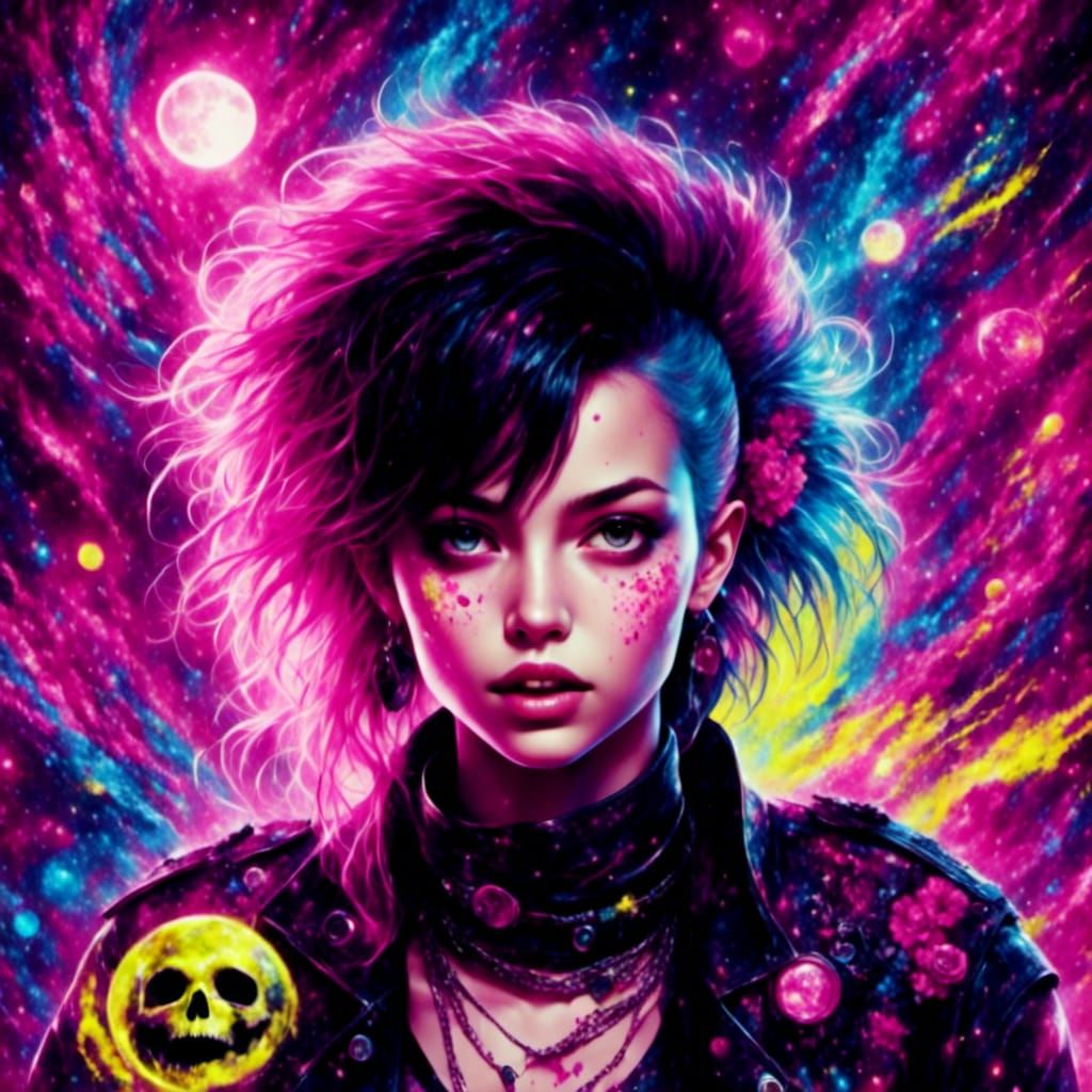 Cosmic Punk Rock Princess on Skateboard