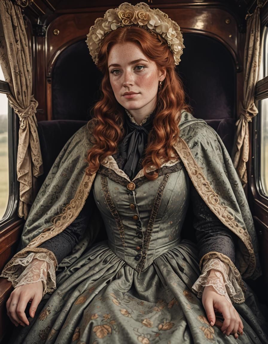 Victorian Woman in Train Coach