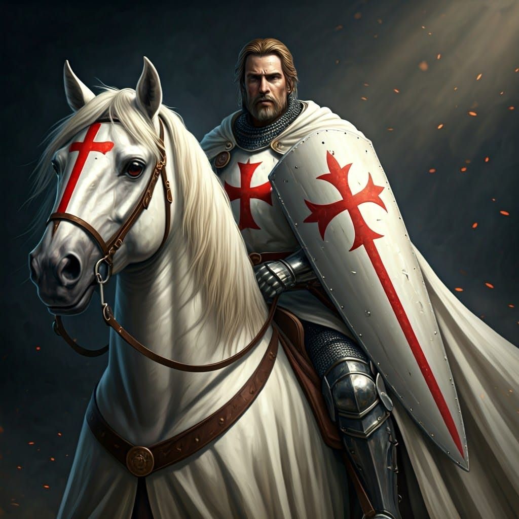 Majestic Crusader Knight on White Steed