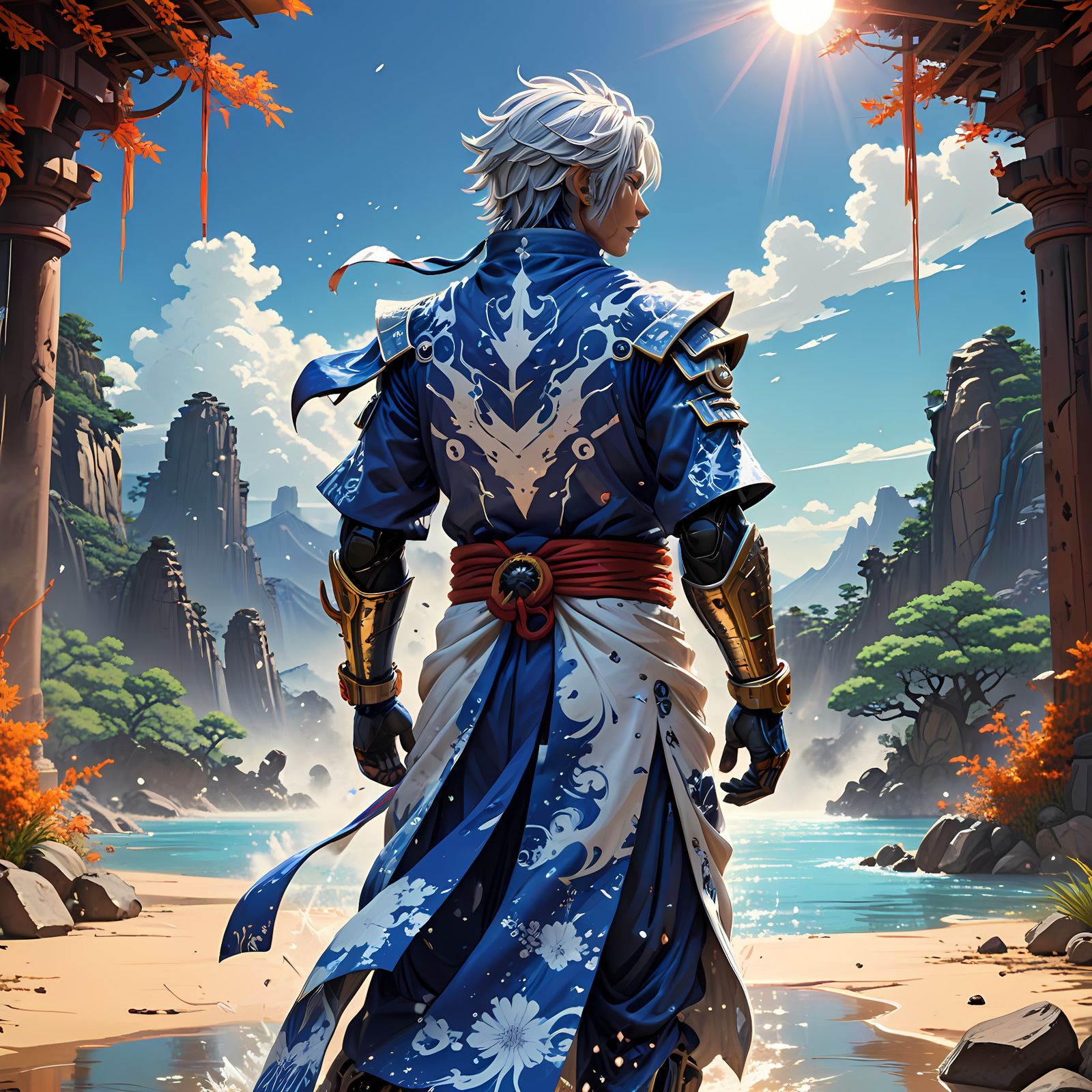 Regal Desert Mercenary in Futuristic Splendor