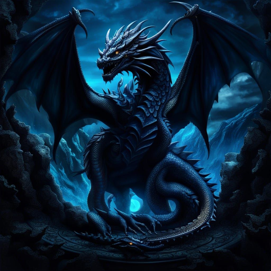 Black Dragon with Stone Cold Blue Eyes