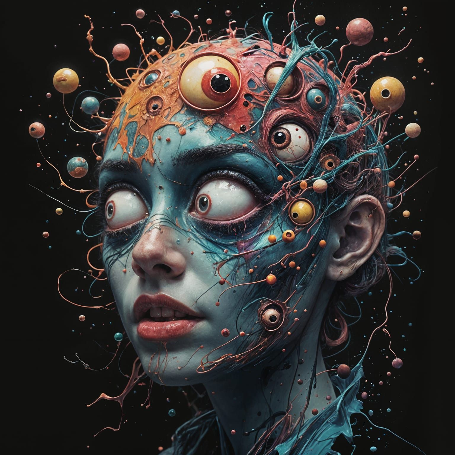 Ethereal Chaos: Vibrant Surrealism in Black Space